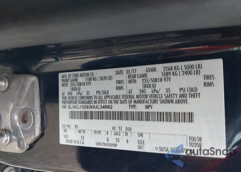 2017 Lincoln Mkc Premiere из США, поврежденный, VIN 5LMCJ1D93HUL34982